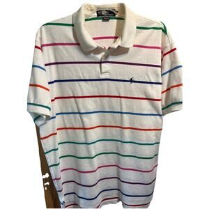 Polo Ralph Lauren Mens XL White Rainbow Striped Short Sleeve Button Cotton Shirt